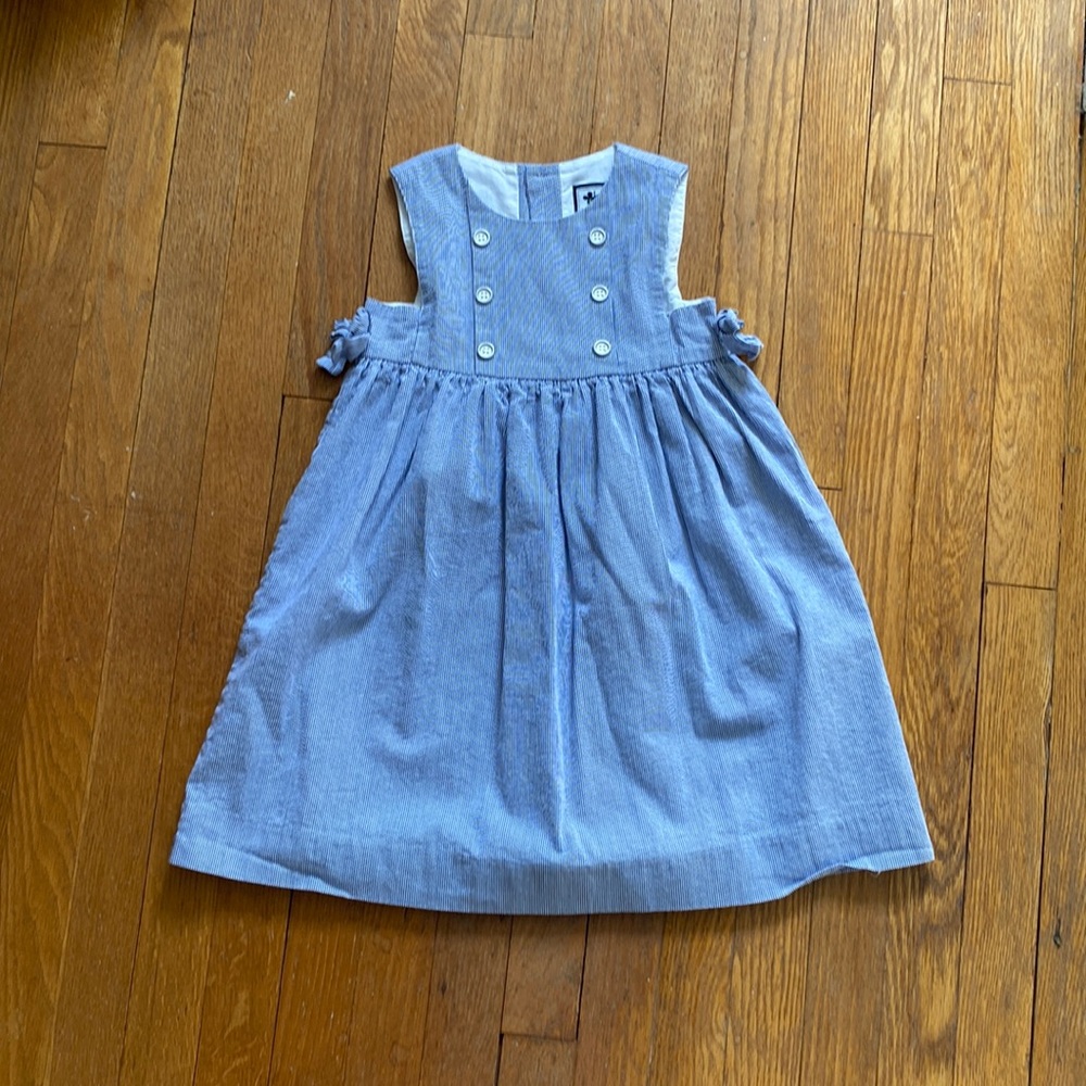 Busy Bees -Blue stripe button Dress - size 6